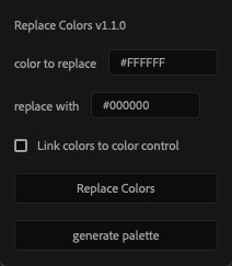 Replace Colors v1.1 interface with hex color fields, a shared color control option and palette generation.